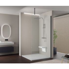 Paroi de douche italienne verre trempé 10mm Vitre de douche profilé alu, EX103, 200x100cm, Noir mat, Barre de fix., Sans LED