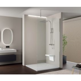 Paroi de douche italienne verre trempé 10mm Vitre de douche profilé alu, EX103, 200x140cm, Chrome, Barre de fix, Sans LED