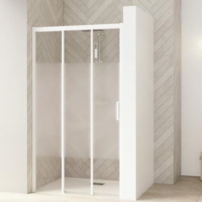 Paroi de douche kinedo Smart Design 1 volet coulissant avec seuil réglable 147/160 blanc verre sérigraphié cosmos
