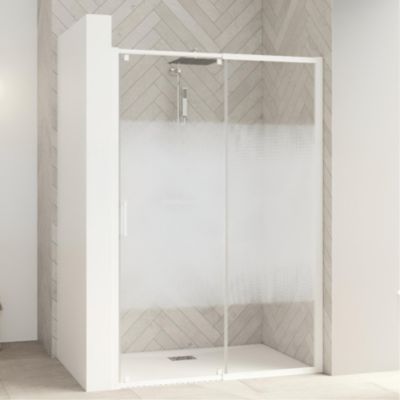 Paroi de douche kinedo Smart Design 3V 2 volets coulissants sans seuil 1,20m blanc verre sérigraphié cosmos fixe à droite