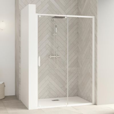 Paroi de douche kinedo Smart Design 3V 2 volets coulissants sans seuil 1,20m blanc verre sérigraphié cosmos fixe à gauche