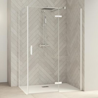 Paroi de douche kinedo Smart Design Fixe sans seuil pour montage en angle 120 blanc verre sérigraphié cosmos