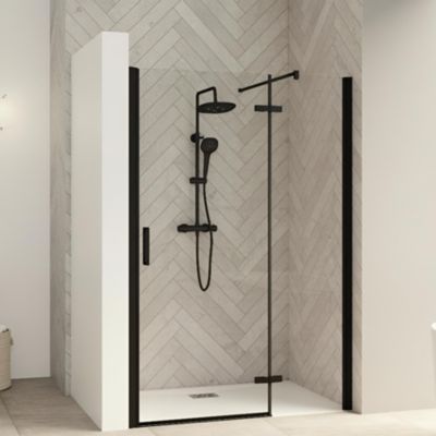 Paroi de douche kinedo Smart Design pivotante (extérieur) sans seuil avec une partie fixe 80 blanc charnières à gauche