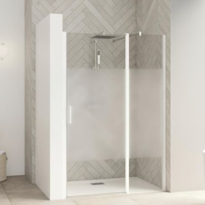 Paroi de douche kinedo Smart Design pivotante (extérieur) sans seuil+paroi fixe d'angle 80 gris noir trans charnières à droite