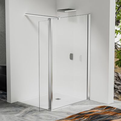 Paroi de douche l italienne 100X200 cm avec deflecteur pivotant 40X200 cm Verre tremp 8 mm Barre recoupable 140 cm Alumi