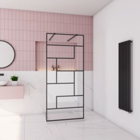 Paroi de douche à l'italienne 120x200cm avec 2 barre de fixation carrée 73-120cm,8mm verre anticalcaire,style atelier -Noir mat