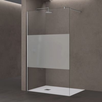 Paroi de Douche à l'Italienne 130x200cm, Verre de Sécurité 8mm, Bande Opaque, avec Stabilisateur Rectangulaire, Bremen1MS doporro