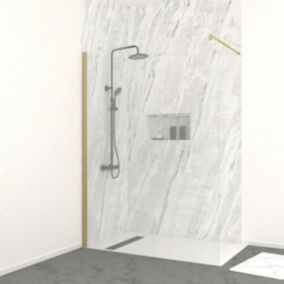 Paroi de douche à l'italienne 140x200 cm verre trempé 8 mm - Or Doré Brossé - FREEDOM 2 GOLD