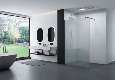 Paroi de douche à l'italienne 200x110cm (HxL), Verre blanc 10mm - EX103S - Barre ronde, profil noir mat