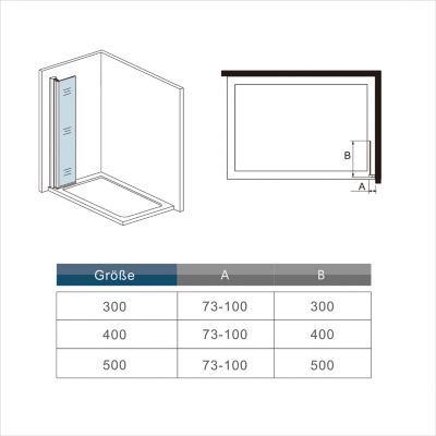Paroi de douche à l'italienne  60x200cm avec une barre de fixation, paroi de douche pivotante 45x200cm, verre 8mm securit