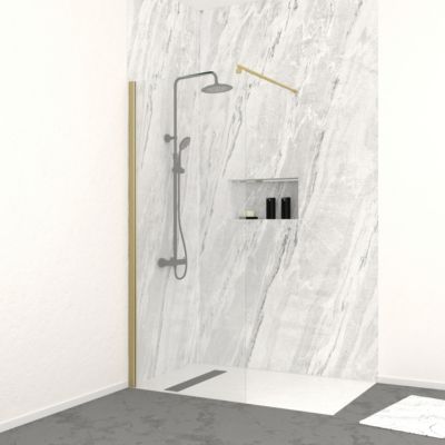 Paroi de douche à l'italienne 80x200 cm verre trempé 8 mm - Finition Or Doré Brossé - FREEDOM 2 GOLD