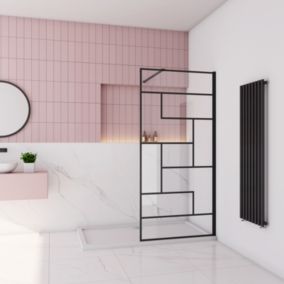 Paroi de douche à l'italienne 80x200cm avec barre de fixation carrée 90cm,8mm verre anticalcaire,style atelier - Noir mat