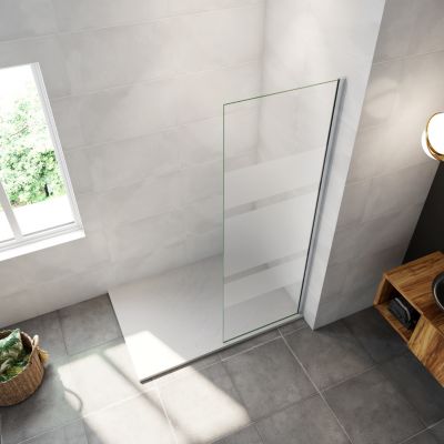 paroi de douche à l'italienne 90x190cm,6mm verre anticalcaire,paroi fixe avec bandes horizontales sérigraphiées
