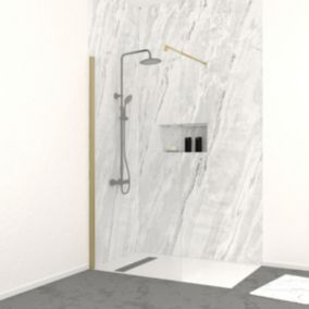 Paroi de douche à l'italienne 90x200 cm verre trempé 8 mm - Finition Or Doré Brossé - FREEDOM 2 GOLD