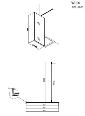 Paroi de douche à l'italienne 97x200cm Walk-in, verre fumé (SIKOWI100KS)