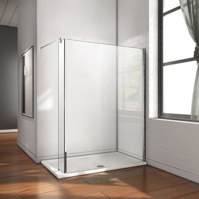 Paroi de douche à l'italienne Chrome - 150 x 200 cm avec retour fixe douche - 8mm verre anticalcaire avec barre de fixation