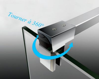 Paroi de douche à l'italienne Chrome - 150 x 200 cm avec retour fixe douche - 8mm verre anticalcaire avec barre de fixation