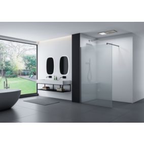 Paroi de douche à l'italienne EX103S Verre blanc 10mm, profilé en acier inox 14mm, 200x140cm, ronde, Grafite noir