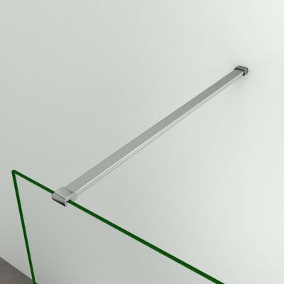 Paroi de douche à l'italienne fixe - 90x200cm - 8mm verre anticalcaire - Chrome avec Barre de fixation 140cm - central dépoli