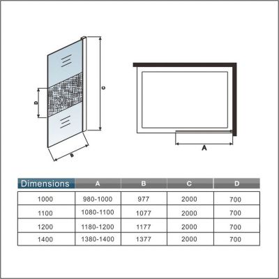 Paroi de douche à l'italienne fixe - 90x200cm - 8mm verre anticalcaire - Chrome avec Barre de fixation 140cm - central dépoli