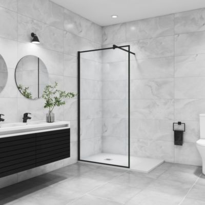 Paroi de douche à l'italienne noir 90x200cm - 8mm verre anticalcaire à 2 faces - barre de fixation 90cm Tourner à 360 degré