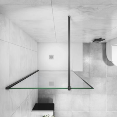 Paroi de douche à l'italienne noir 90x200cm - 8mm verre anticalcaire à 2 faces - barre de fixation 90cm Tourner à 360 degré