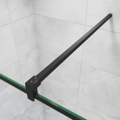 Paroi de douche à l'italienne noir 90x200cm - 8mm verre anticalcaire à 2 faces - barre de fixation 90cm Tourner à 360 degré