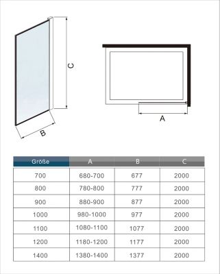Paroi de douche à l'italienne noir 90x200cm - 8mm verre anticalcaire à 2 faces - barre de fixation 90cm Tourner à 360 degré