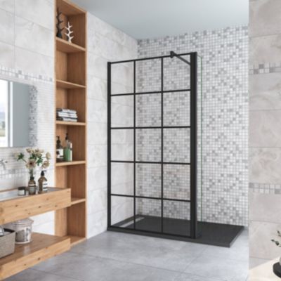 Paroi de douche à l'italienne noire 120x200cm + retour pivotant 40cm + 8mm verre anticalcaire + barre de fixation 140cm