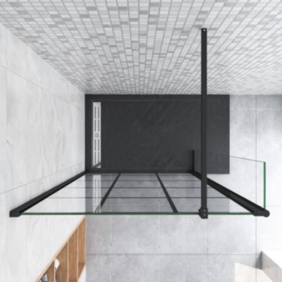 Paroi de douche à l'italienne noire 120x200cm + retour pivotant 40cm + 8mm verre anticalcaire + barre de fixation 140cm