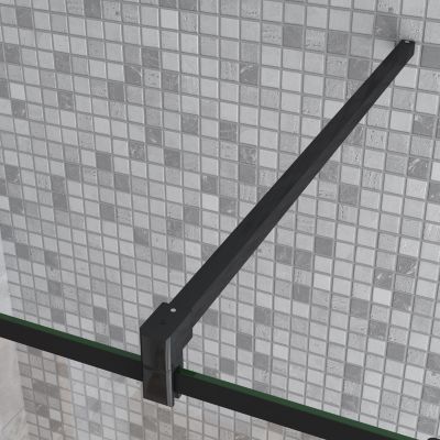 Paroi de douche à l'italienne noire 120x200cm + retour pivotant 40cm + 8mm verre anticalcaire + barre de fixation 140cm