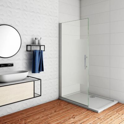 Paroi de douche à l'italienne pivotante 75x180cm - 6mm verre anticalcaire - profilé Chrome - centre dépoli