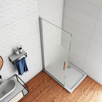 Paroi de douche à l'italienne pivotante 75x180cm - 6mm verre anticalcaire - profilé Chrome - centre dépoli