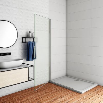 Paroi de douche à l'italienne pivotante 75x180cm - 6mm verre anticalcaire - profilé Chrome - centre dépoli