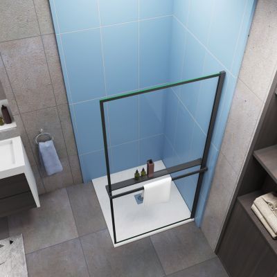 Paroi de douche à l'italienne profilé noir 80x200cm - 8mm verre anticalcaire Avec Étagère de Douche 80cm en alu noir