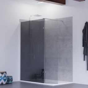 Paroi de douche miroir effet fumé 120+40 cm PSYCHE avec volet pivotant - Verre 8mm