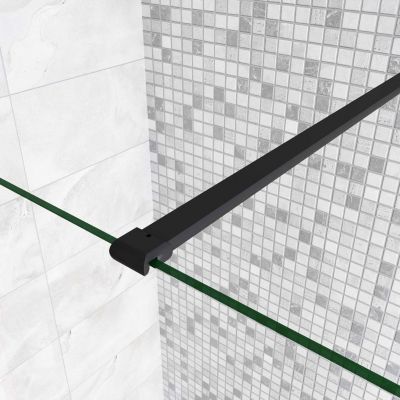 Paroi de douche noir 110 x 200 cm avec volet pivotant à 180 degré  - Verre anticalcaire  - 90 cm Barre de stabilisation