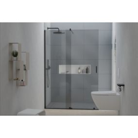 Paroi de douche noire mat verre gris 8mm Cabine de douche en niche étanche Parre douche porte coulissante, NT101, 195x150cm