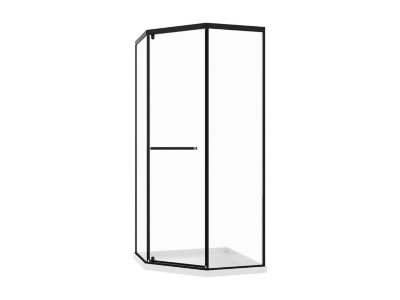 Paroi de douche pentagonale avec receveur - 90 x 90 x 195 cm - Noir mat - CRISTELIO