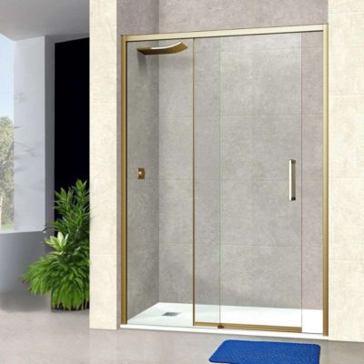 Paroi de douche porte coulissante DROITE en verre ép 6mm L156/160xH195 cm - profilé or - SUPERBAN Vézannes 2P