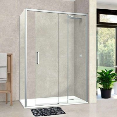 Paroi de douche porte coulissante et paroi latérale GAUCHE - L.128/132xl.80xH195 cm - verre 6mm Chrome SUPERBAN Vézannes 2PL
