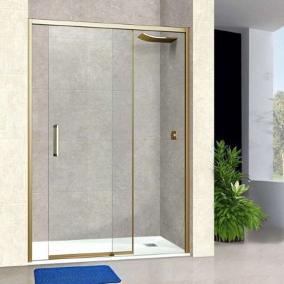 Paroi de douche porte coulissante GAUCHE en verre ép 6mm L168/172xH195 cm - profilé or - SUPERBAN Vézannes 2P