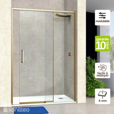 Paroi de douche porte coulissante GAUCHE en verre ép 6mm L168/172xH195 cm - profilé or - SUPERBAN Vézannes 2P