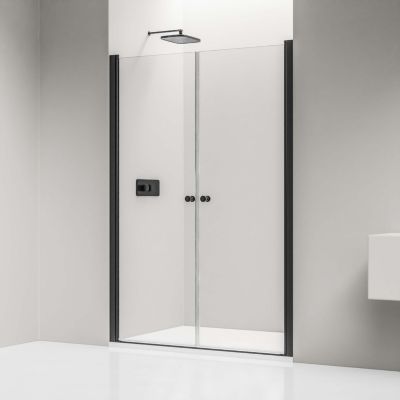 Paroi de douche Profil noir mat 88x195cm en verre 6mm, Cabine de douche niche encastrée 2 portes battantes - NT218