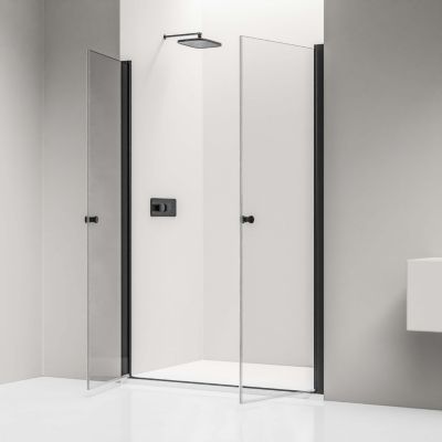 Paroi de douche Profil noir mat 88x195cm en verre 6mm, Cabine de douche niche encastrée 2 portes battantes - NT218