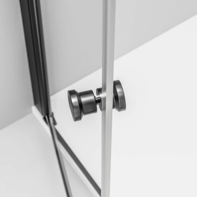 Paroi de douche Profil noir mat 88x195cm en verre 6mm, Cabine de douche niche encastrée 2 portes battantes - NT218