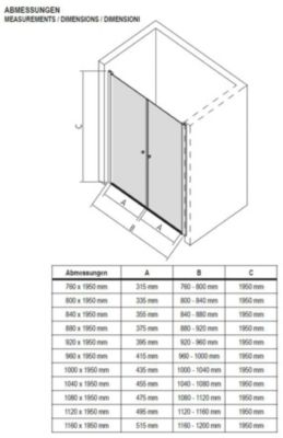 Paroi de douche Profil noir mat 88x195cm en verre 6mm, Cabine de douche niche encastrée 2 portes battantes - NT218