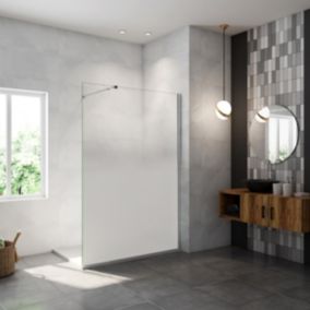 Paroi de douche sérigraphié Brume - 140 x 200 cm - 8 mm Verre effet Brume, finition chrome avec barre de fixation 73-120cm