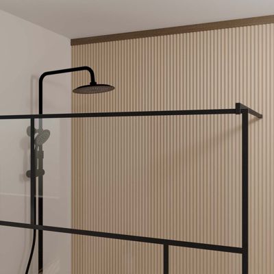 Paroi de Douche Serigraphie Briques 70x195cm - Verre Anticalcaire 8mm - Profilé Noir Mat