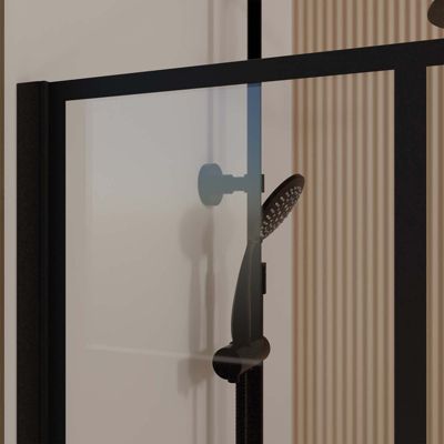 Paroi de Douche Serigraphie Briques 70x195cm - Verre Anticalcaire 8mm - Profilé Noir Mat